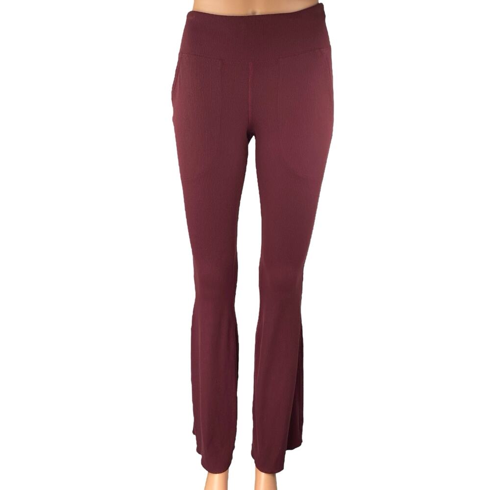 Outdoor Voices Superform Women's Red Maroon Ribbed Knit Bootcut Flared Pants S